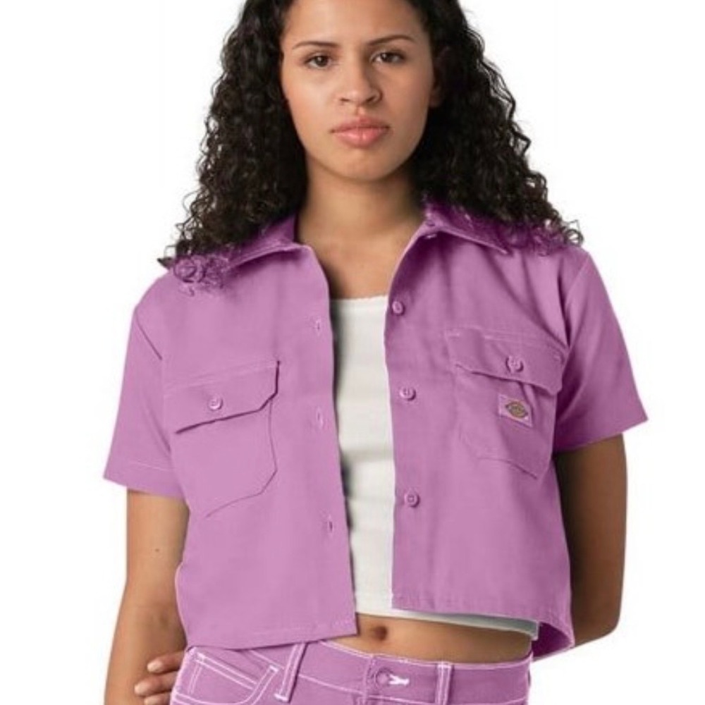 Dickies CROPPED WORK SHIRT Women's XL Short Sleeve Pink Orchid FS573WR2 NWT